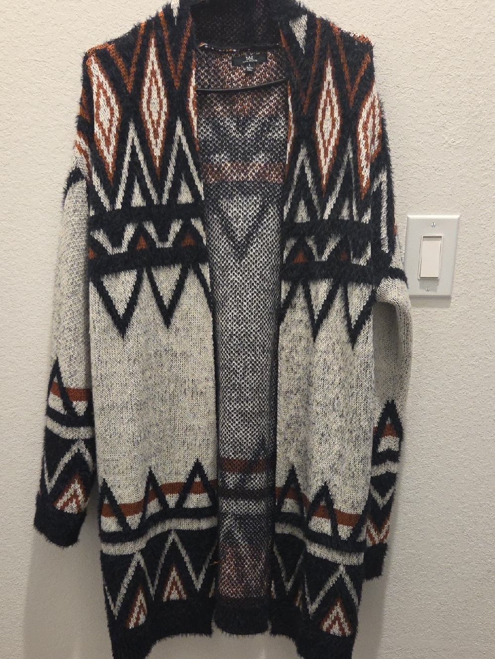 Western Cozy Geometric Open-Front Sweater Cardigan